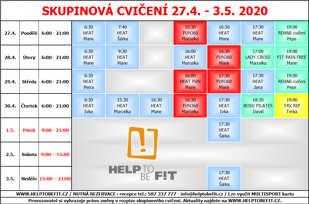 Skupinová cvičení 27.4. - 3.5. 2020!