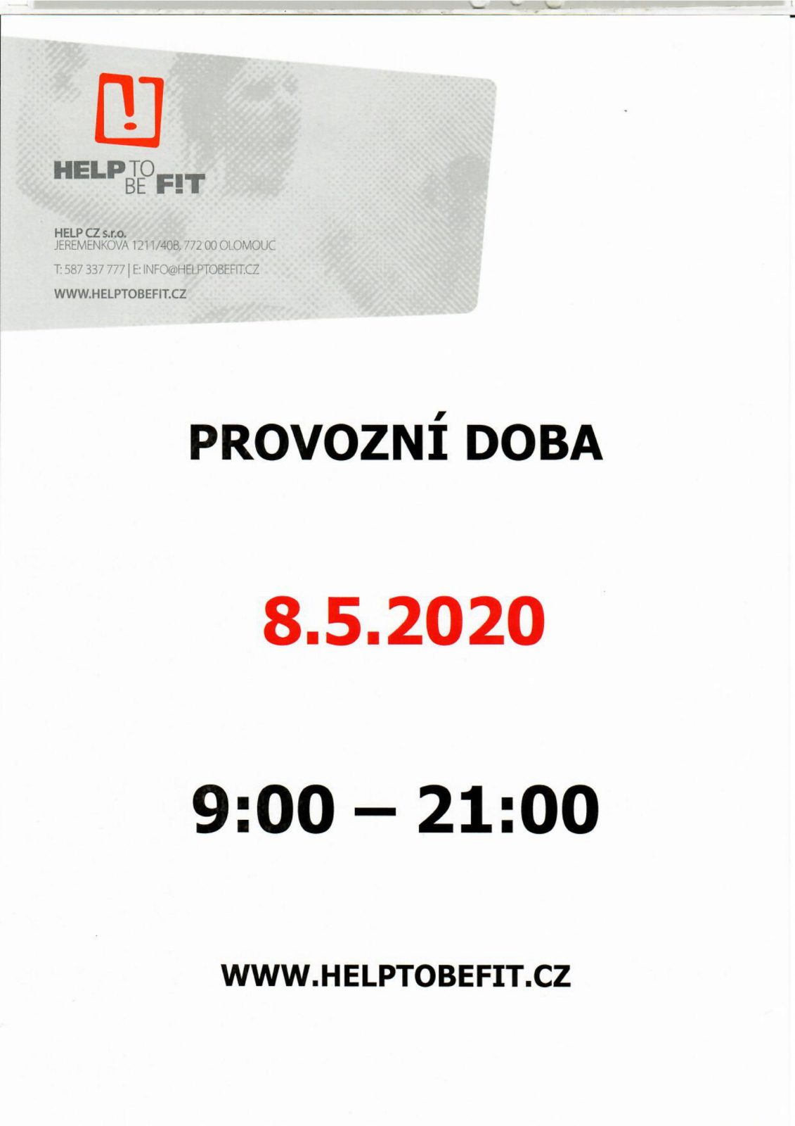 PROVOZNÍ DOBA 8.5.2020!