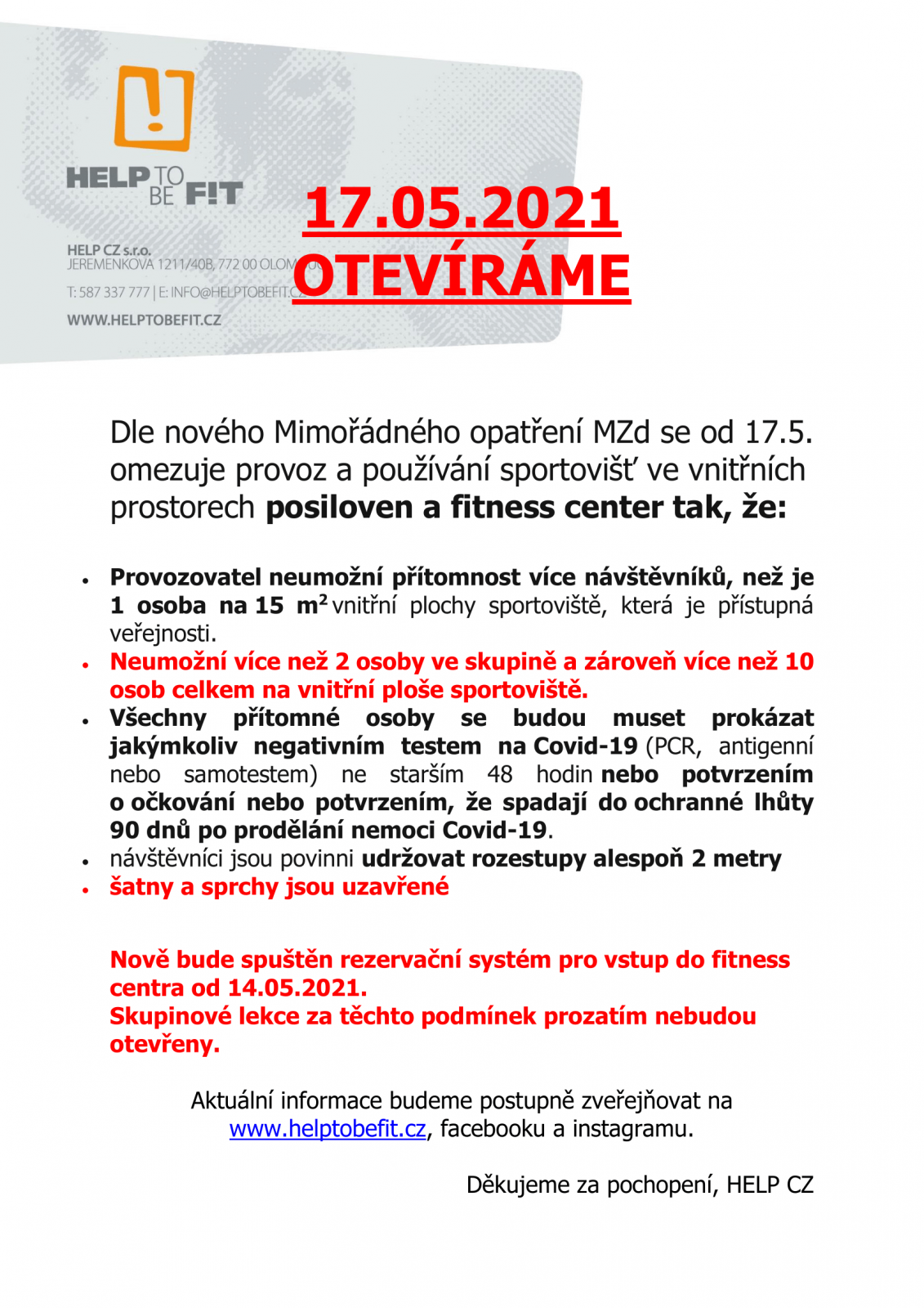 17.05.2021 OTEVÍRÁME!