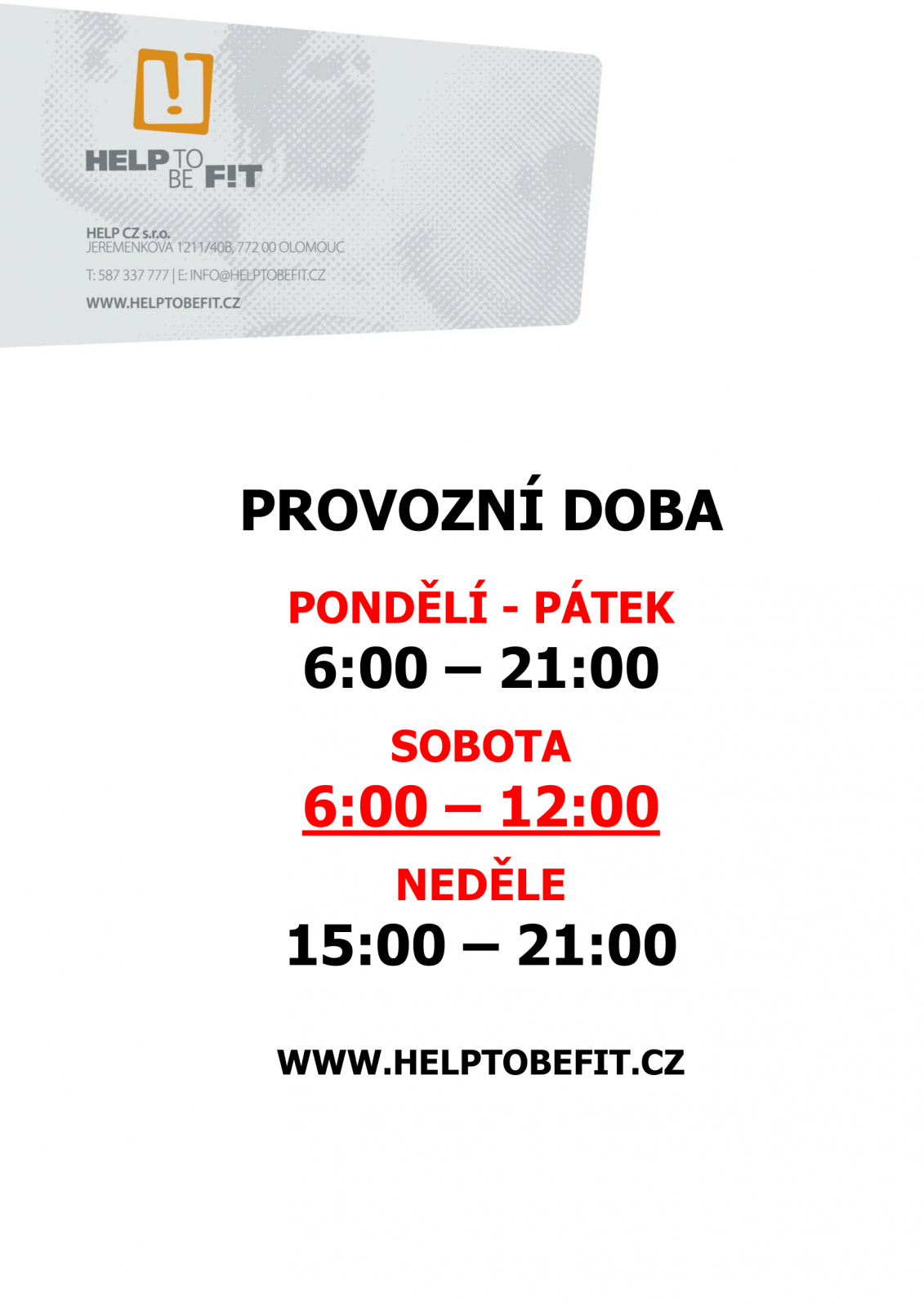 Změna provozní doby!