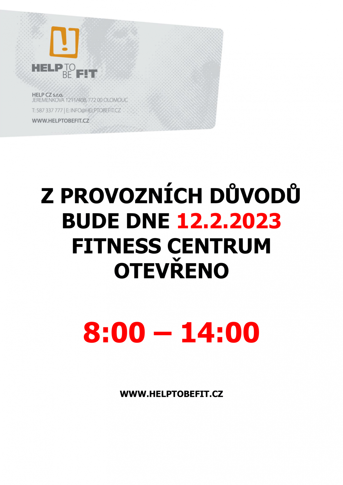 OMEZENÍ PROVOZNÍ DOBY 12.2.2022