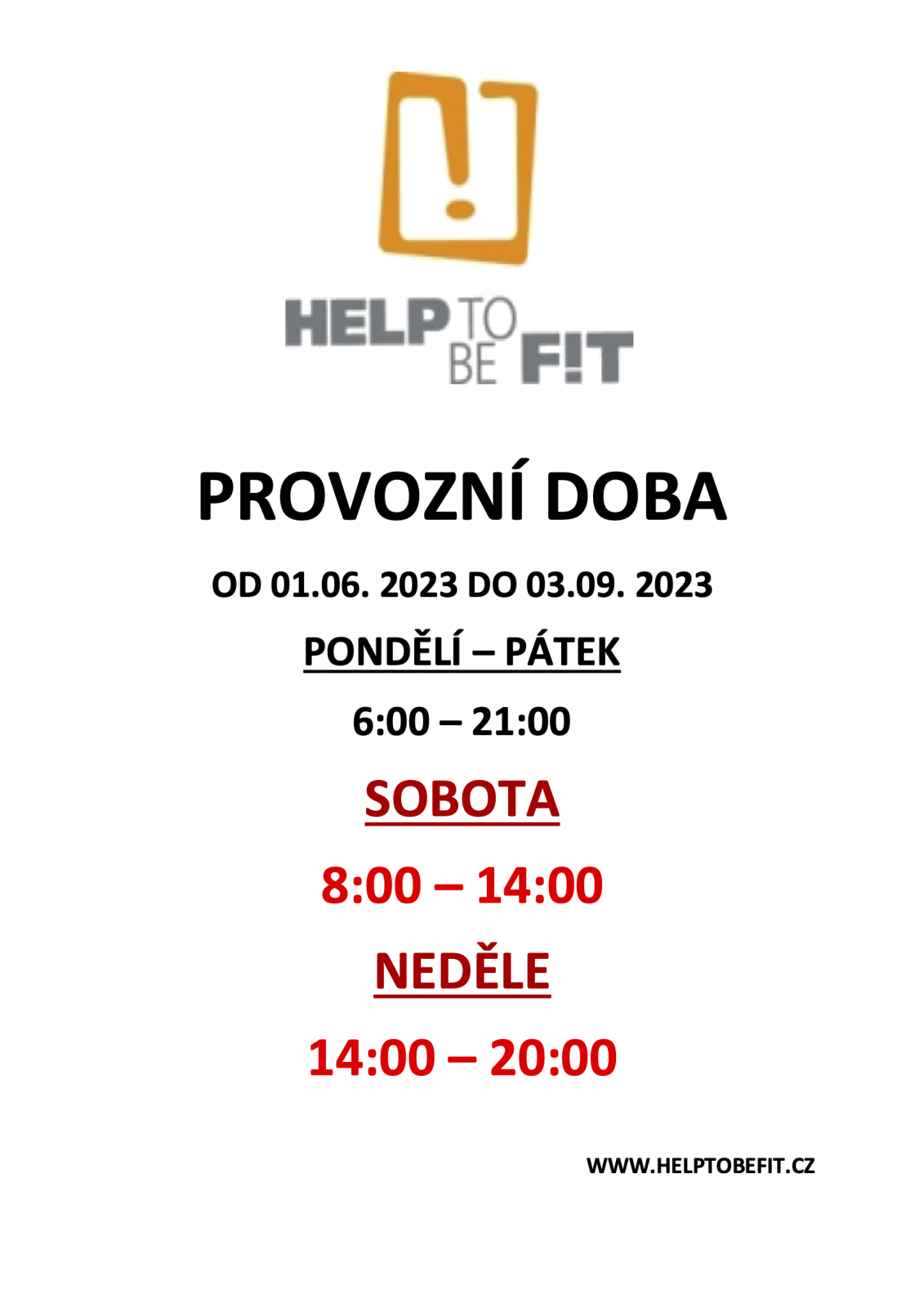 PROVOZNÍ DOBA 1.6. - 3.9.2023!