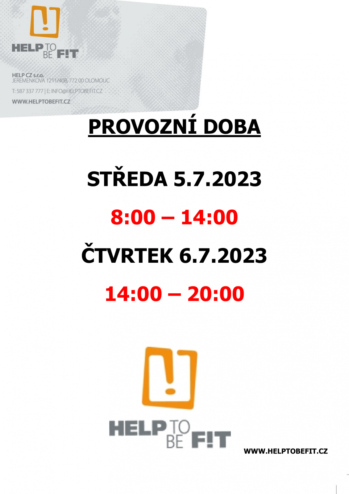 PROVOZNÍ DOBA 5.7. - 6.7.2023