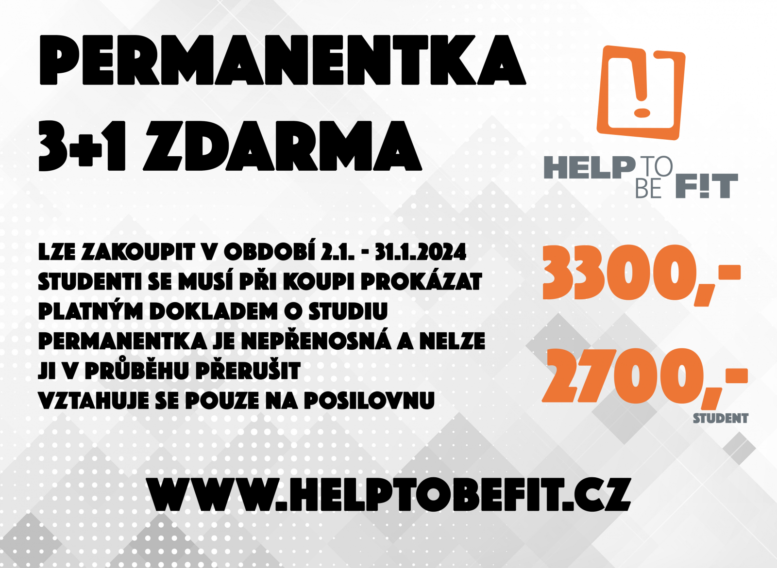 PERMANENTKA 3+1 MĚSÍC ZDARMA!