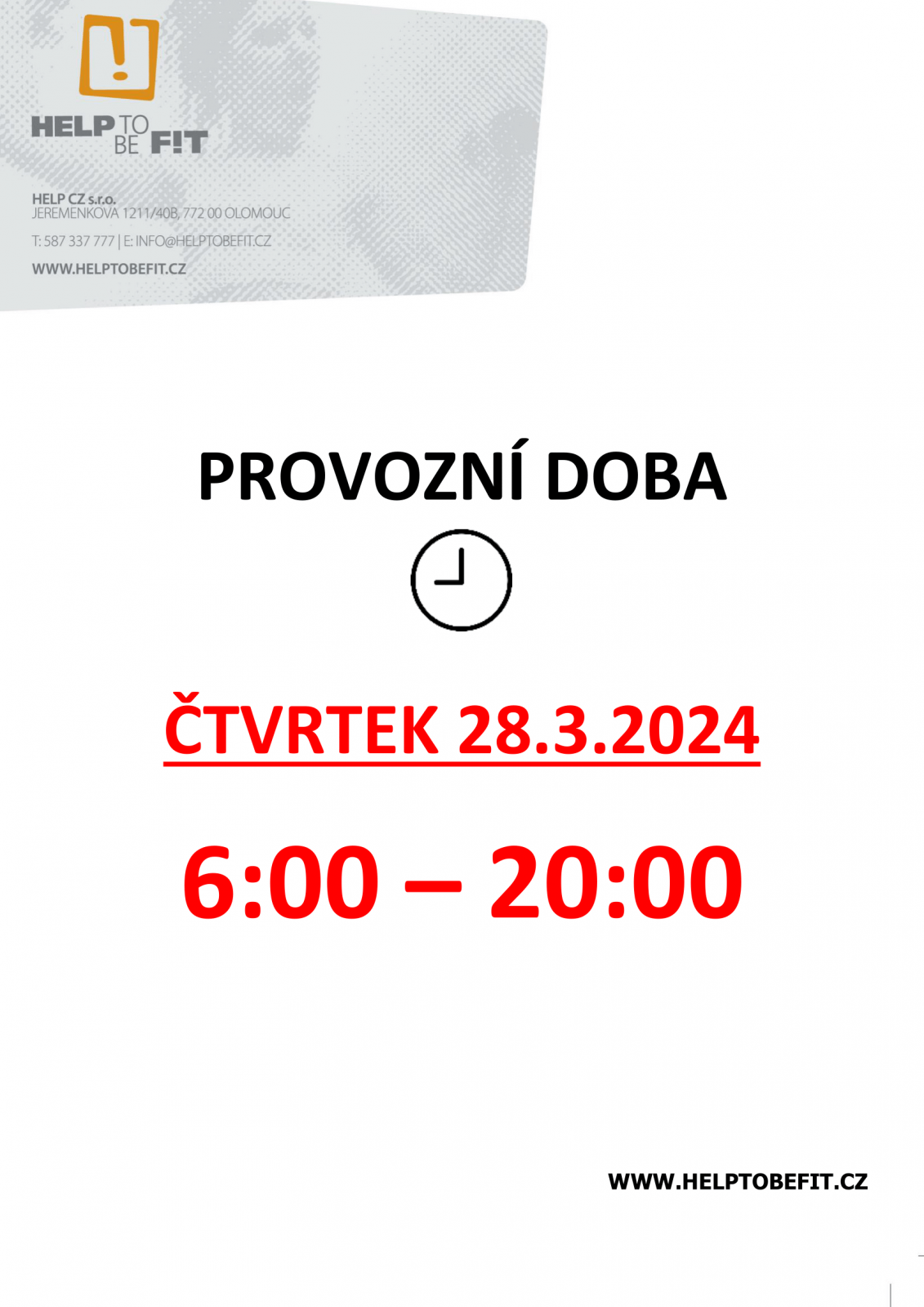 Omezení provozu ve čtvrtek 28.3.2024!