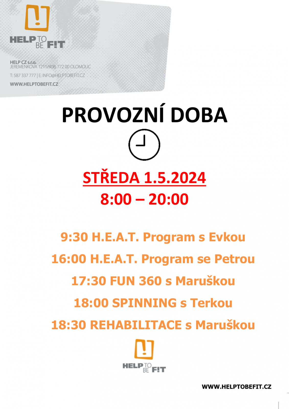 Státní svátek 1.5.2024!