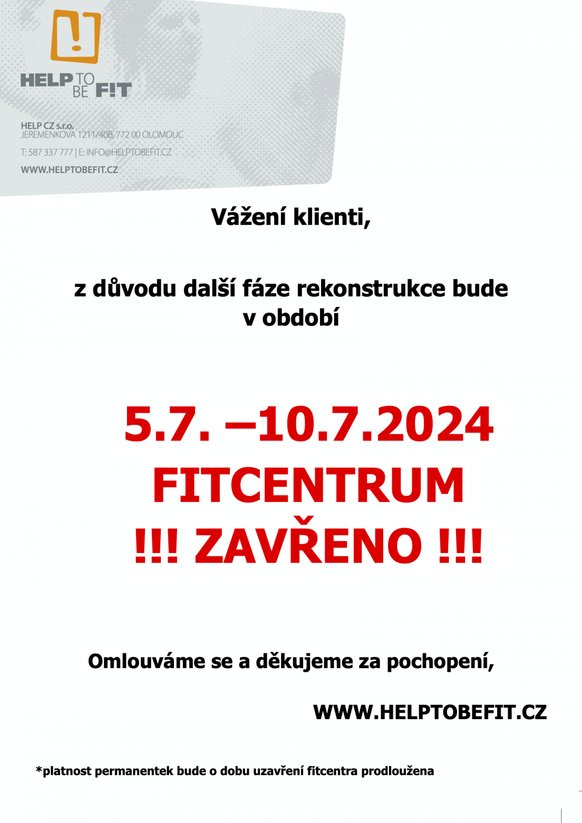 REKONSTRUKCE 5.7.-10.7.2024!