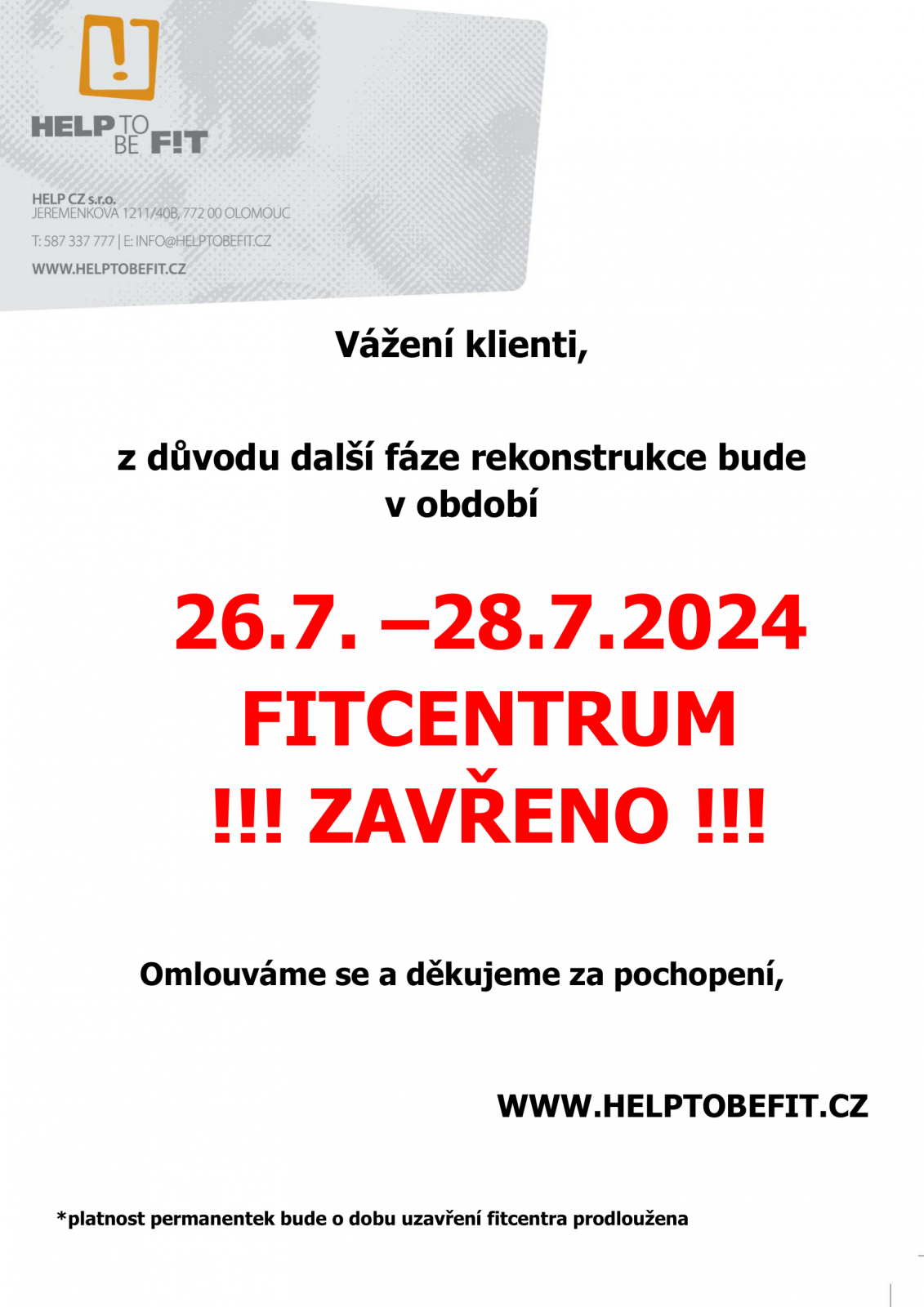 REKONSTRUKCE 26.7.-28.7.2024!