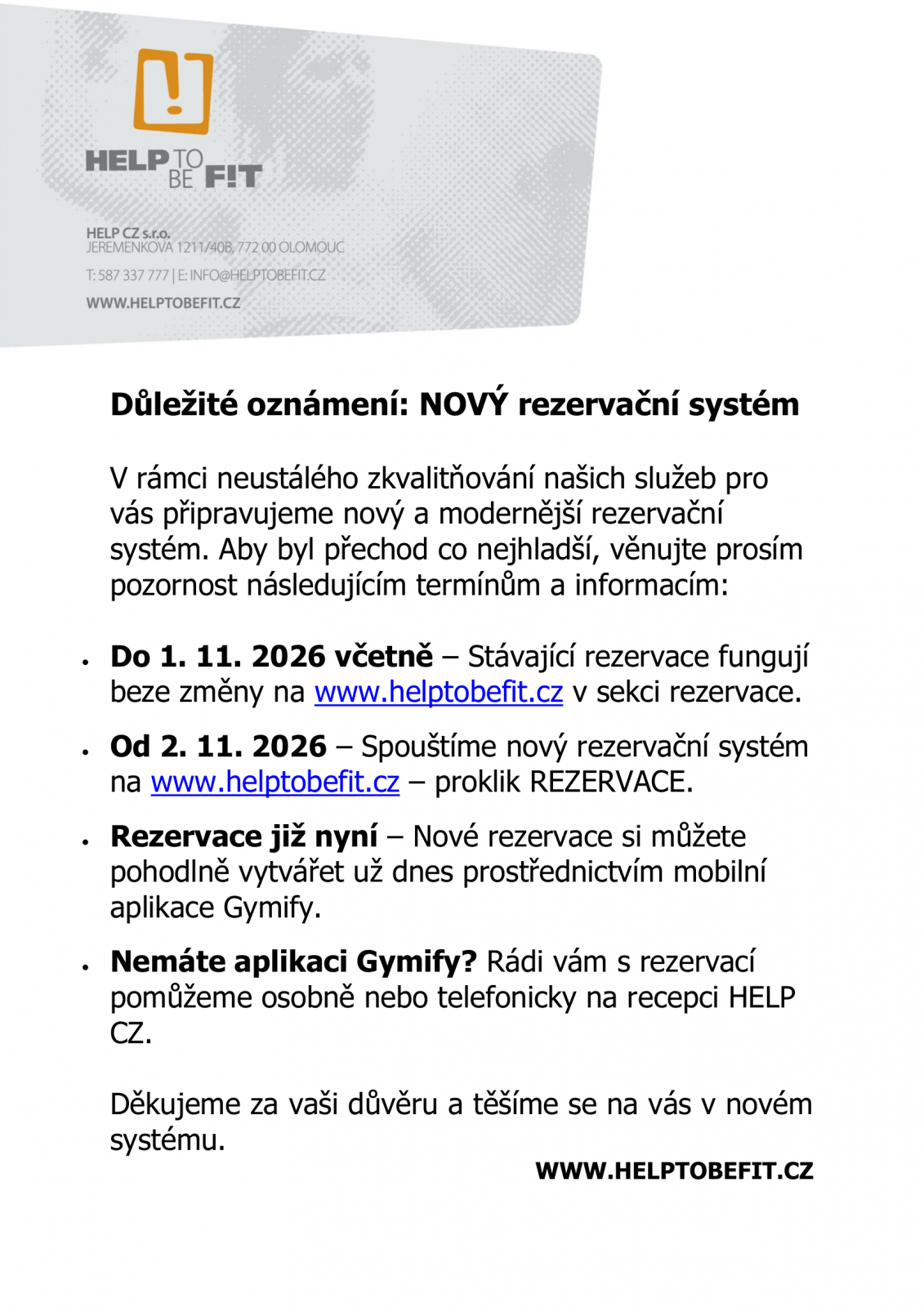 Nový rezervační systém!