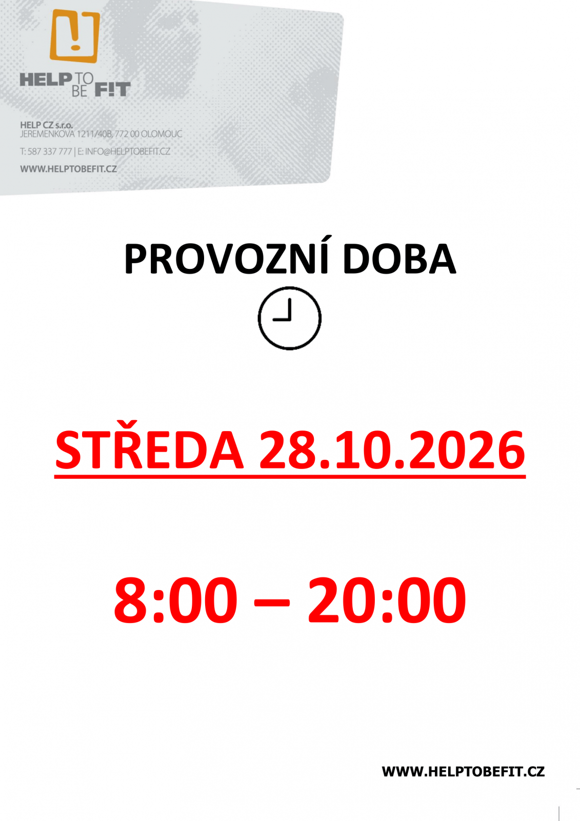 Státní svátek 28.10.2026!