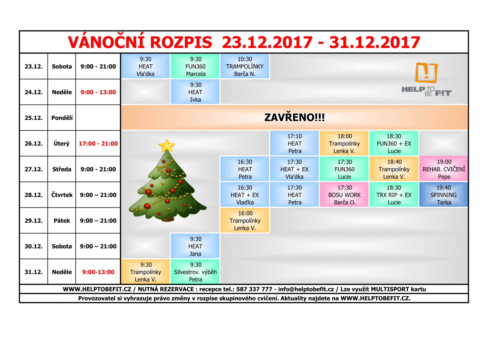 ROZPIS AKTIVIT 23.12.2017 - 31.12.2017!