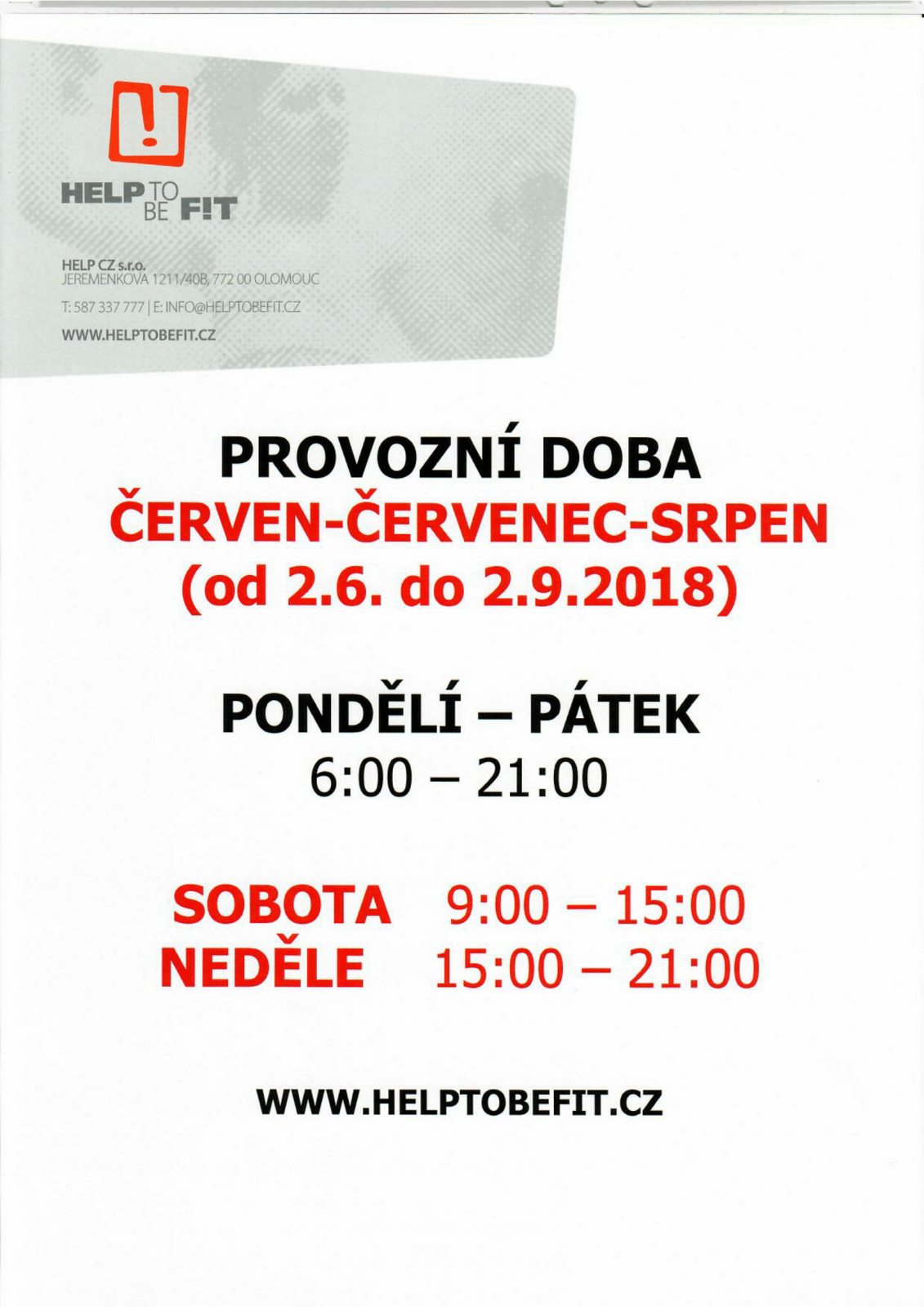 PROVOZNÍ DOBA ČERVEN - ČERVENEC - SRPEN!