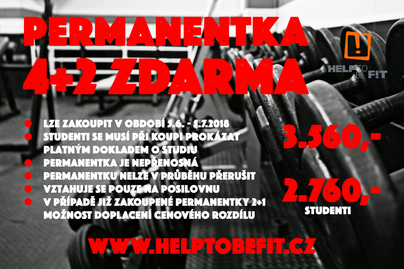 PERMANENTKA 4+2 MĚSÍCE ZDARMA!