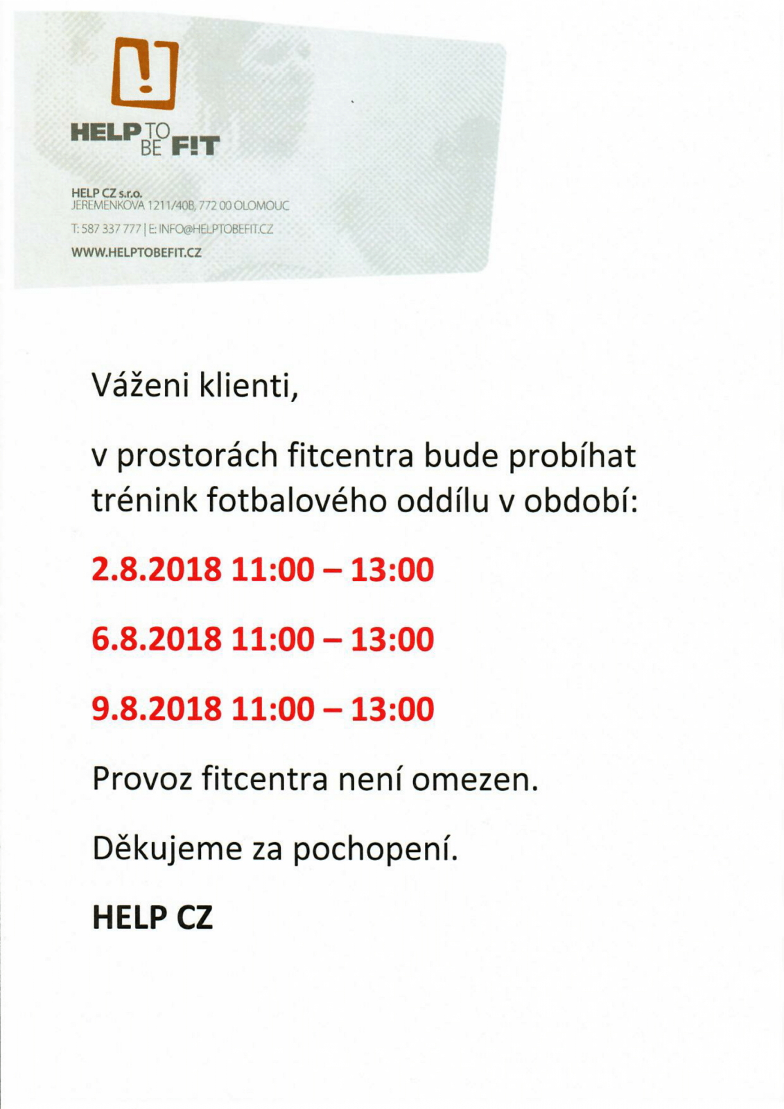 Trénink fotbalového oddílu!